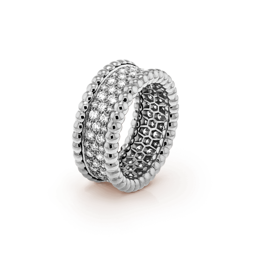 18K Van Cleef & Arpels Perlée Diamonds 3 Row Ring