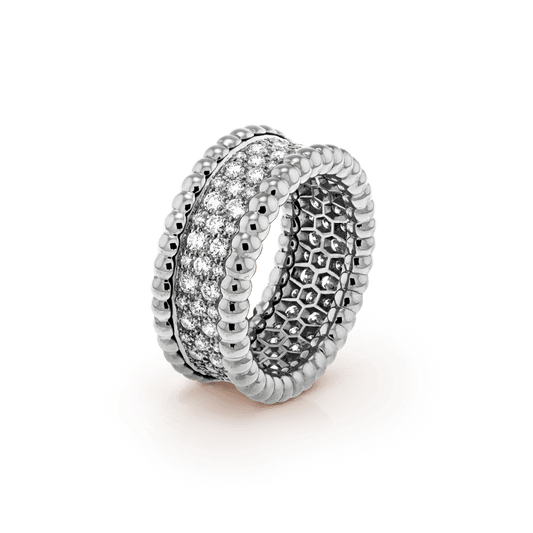 18K Van Cleef & Arpels Perlée Diamonds 3 Row Ring