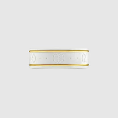18K Double G Icon White Zirconia Ring