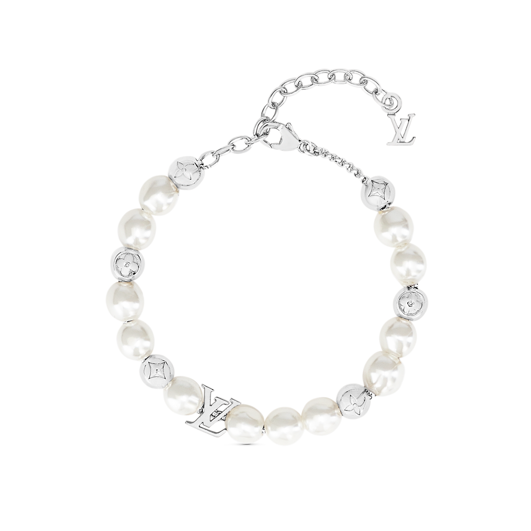 Bracelet de perles blanches monogramme Louis 18 carats