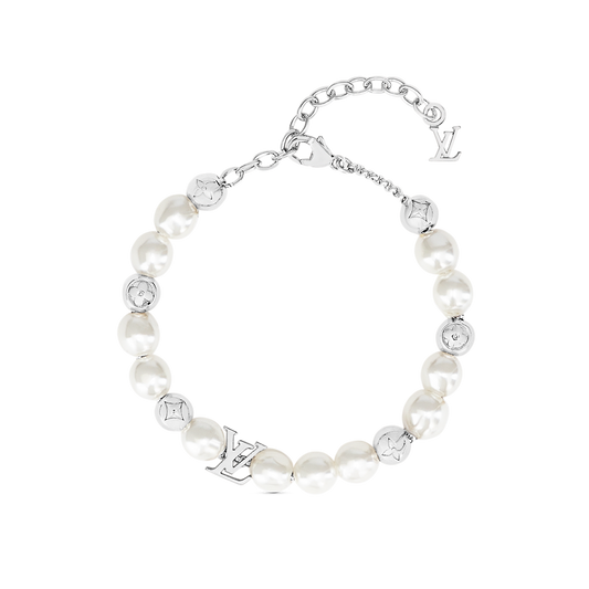 Bracelet de perles blanches monogramme Louis 18 carats