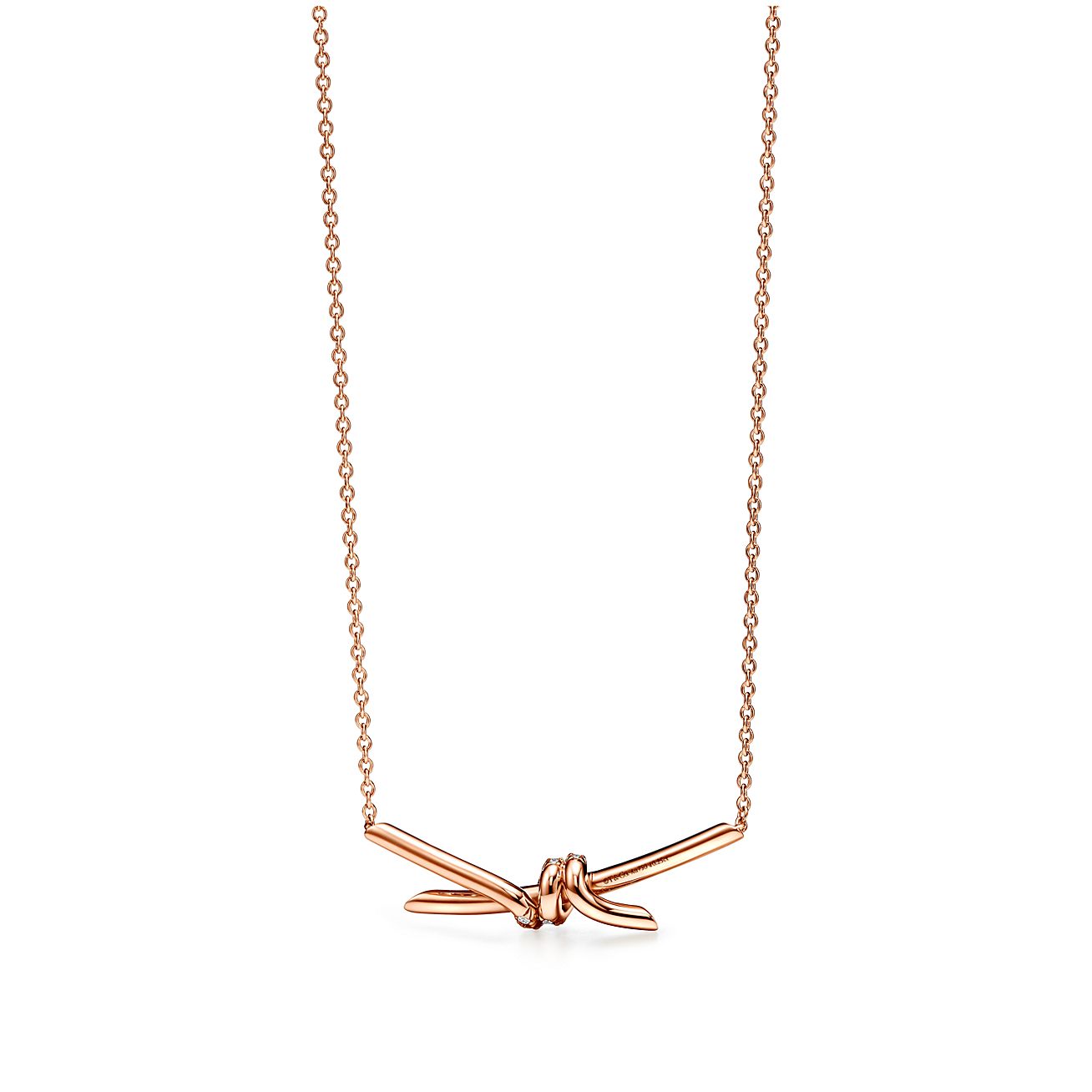 18K T Knot Pendant Diamond Necklace