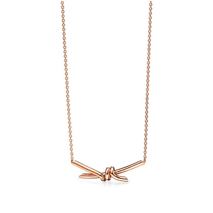 18K T Knot Pendant Diamond Necklace