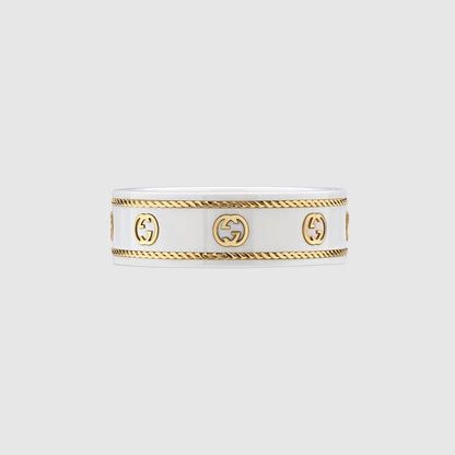 18K Double G Interlocking G Icon White Zirconia Ring
