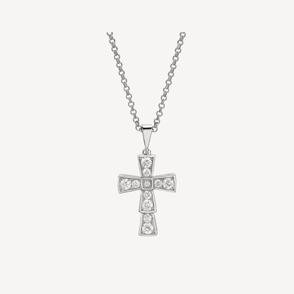 18K BVLGARI Cross Diamond Pendants Necklace