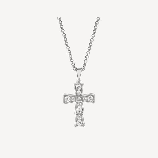 18K BVLGARI Cross Diamond Pendants Necklace