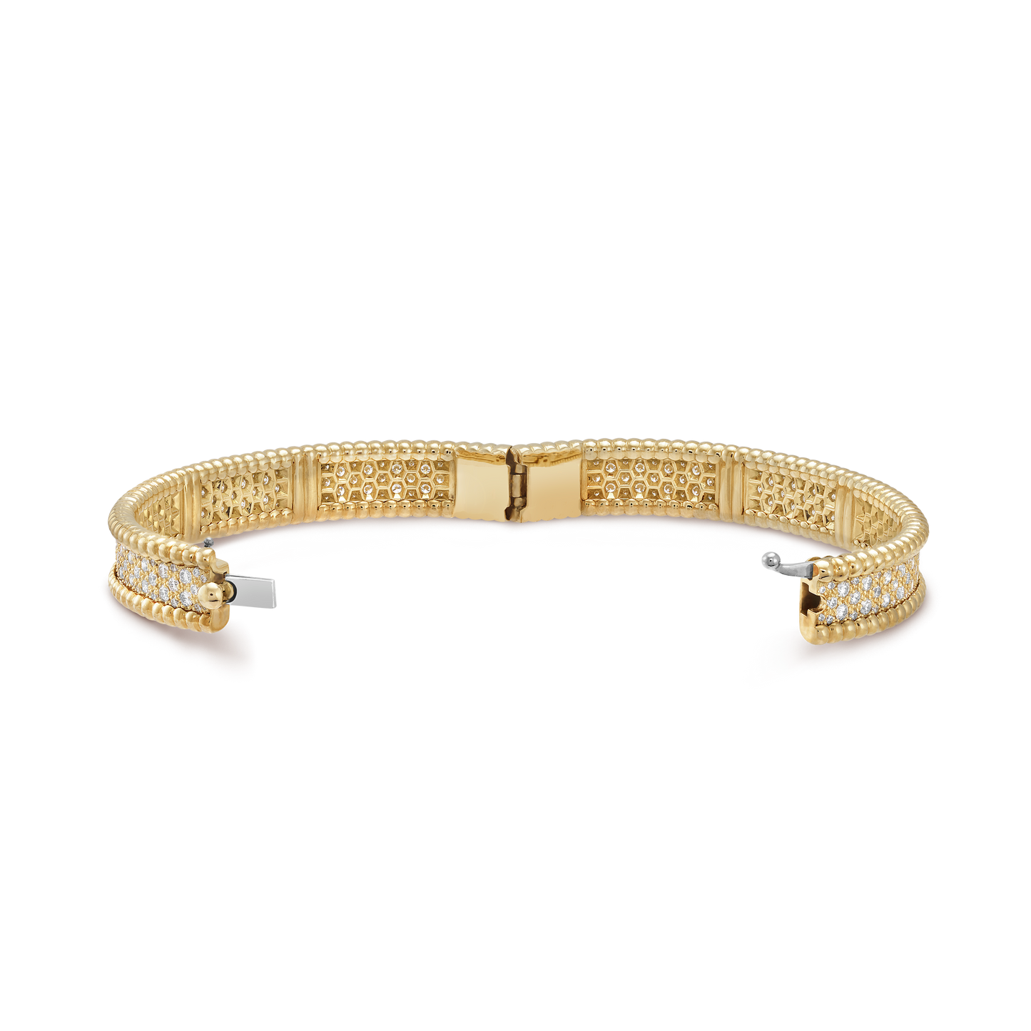 18K Yellow Gold Perlée Diamonds Three Rows Bracelet