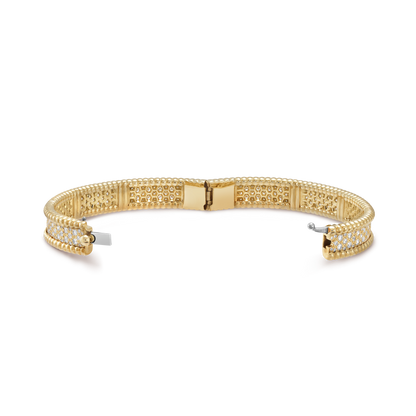 18K Yellow Gold Perlée Diamonds Three Rows Bracelet