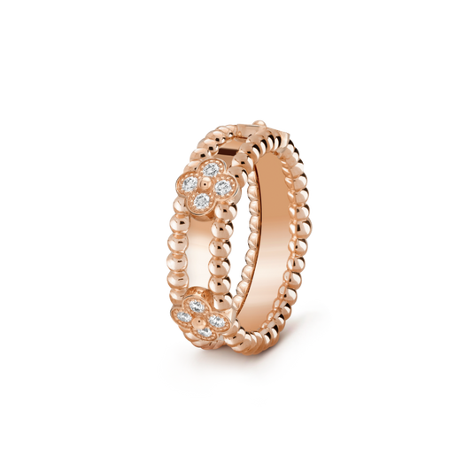 18K Rose Gold Perlée Clovers Ring