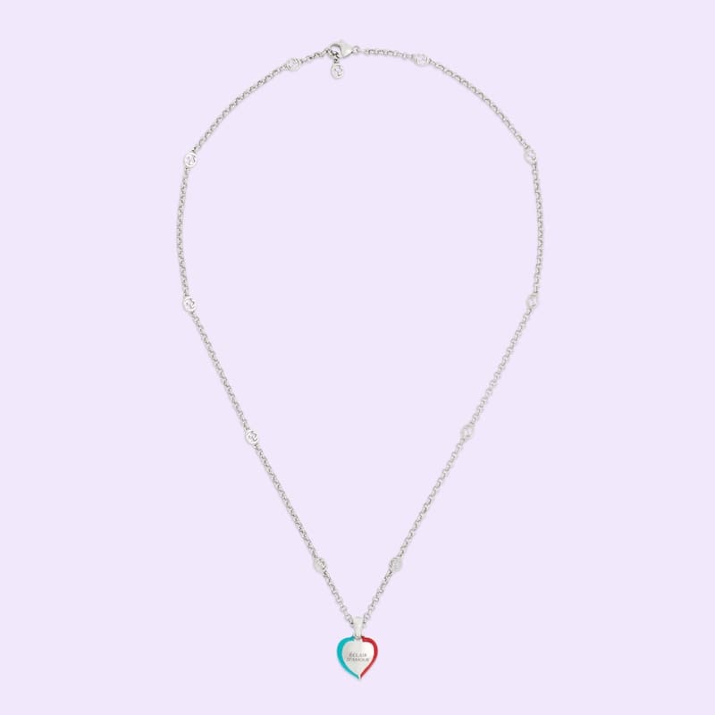 Double G Interlocking G Heart Lightning Charm Necklace