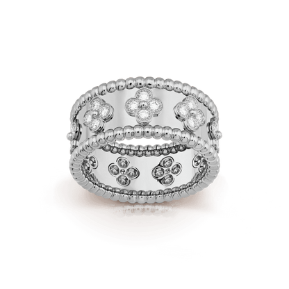 18K White Gold Perlée Clovers Ring