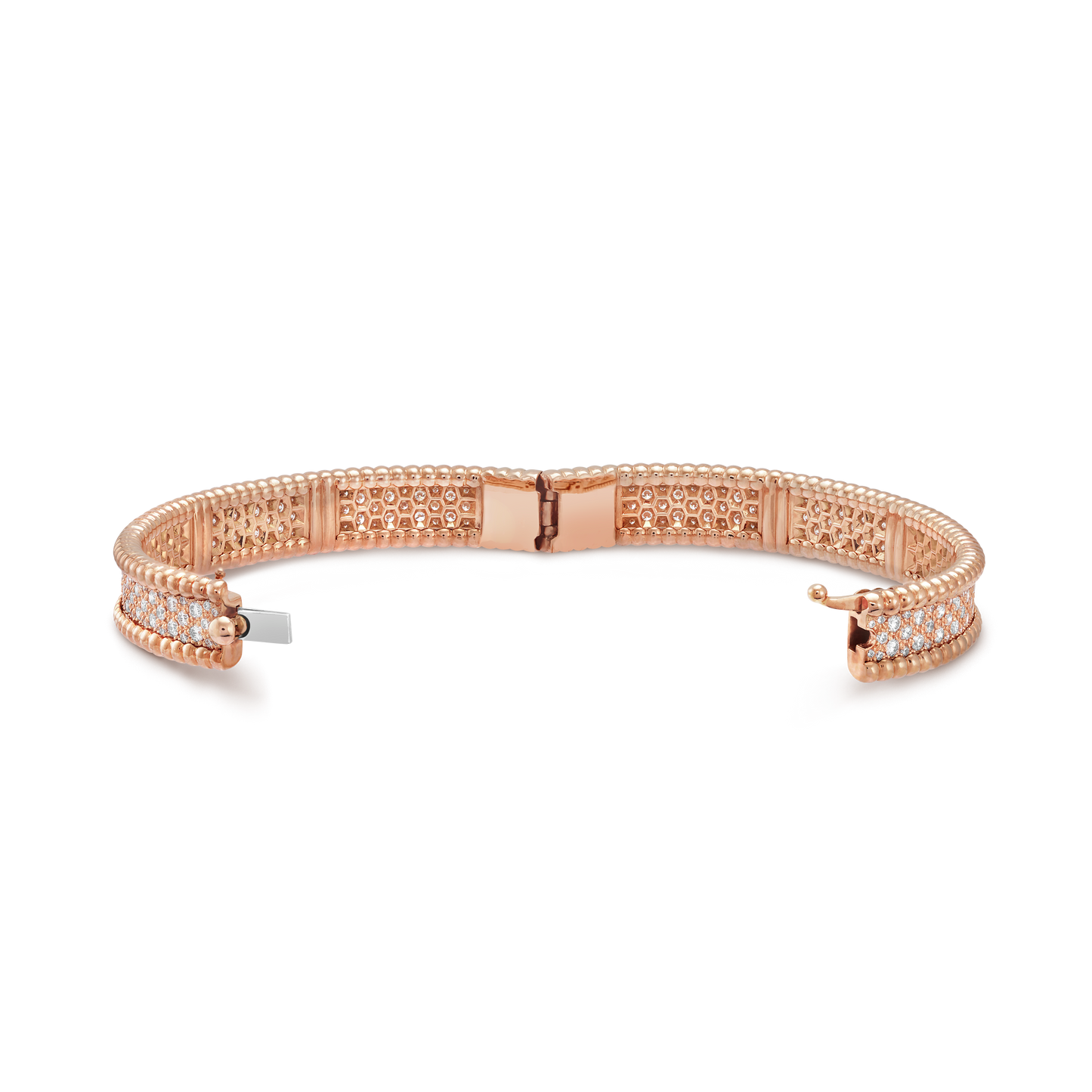 Bracelet Trois Rangs Diamants Perlée En Or Rose 18 Carats