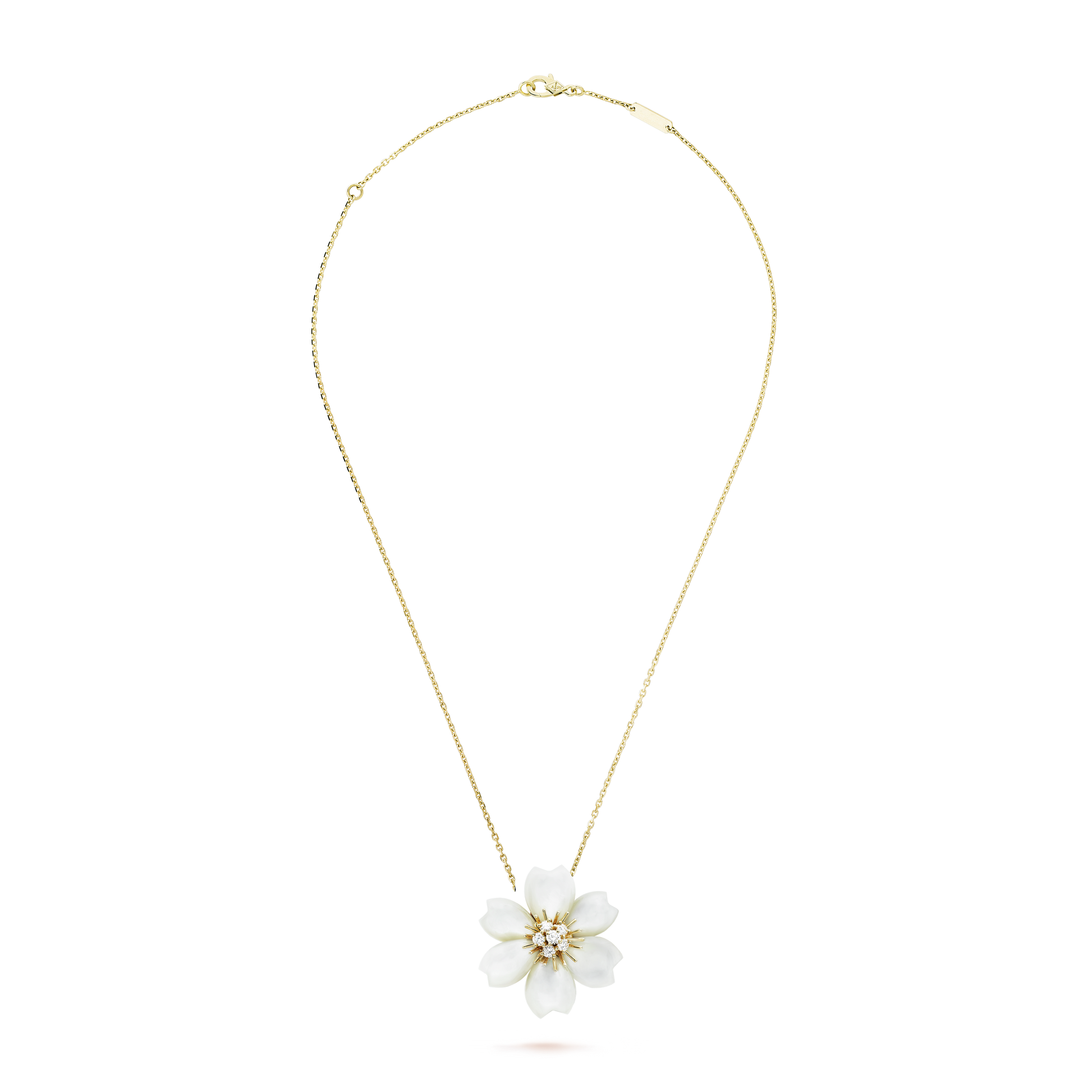 18K Van Cleef & Arpels Rose De Noël Clip Pendant Necklace