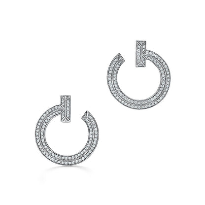 18K T T1 Open Hoop White Gold Earrings