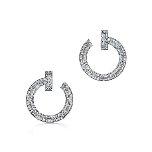 18K T T1 Open Hoop White Gold Earrings