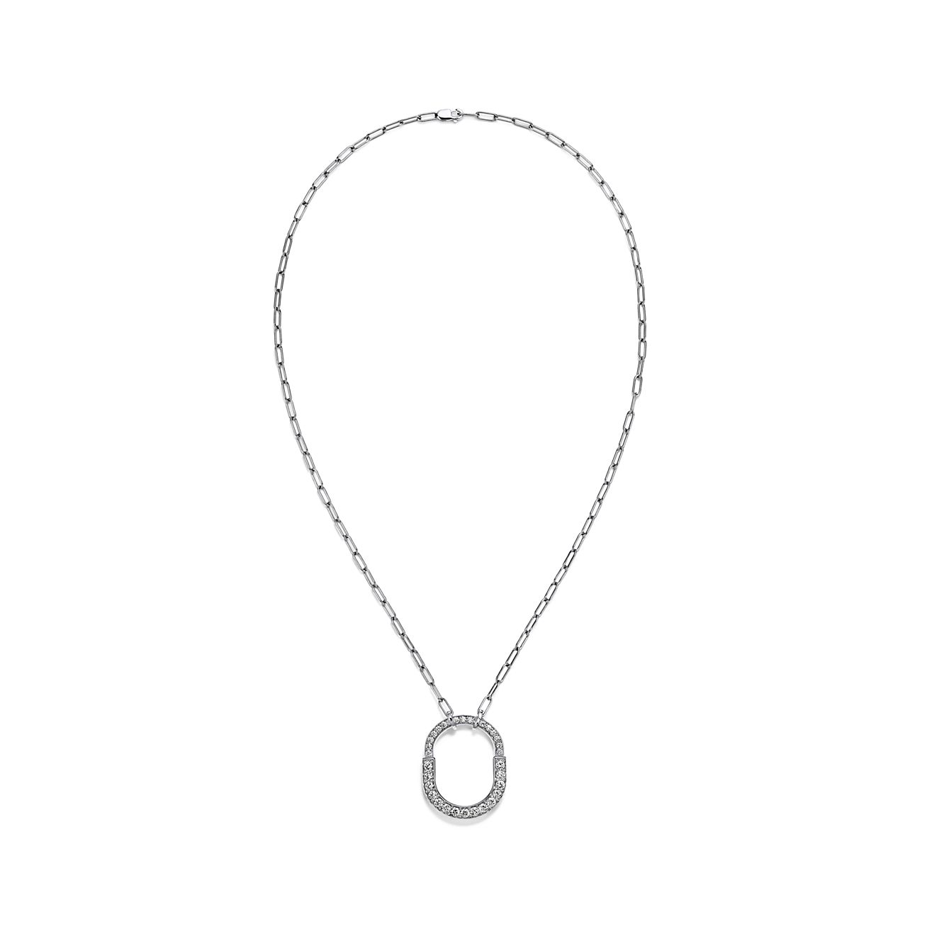 Collier avec pendentif T Lock en 18 carats et diamants pavés