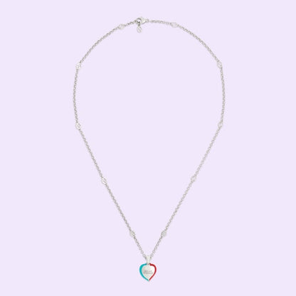 Double G Interlocking G Heart Lightning Charm Necklace