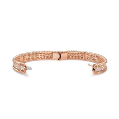 18K Rose Gold Perlée Diamonds Three Rows Bracelet