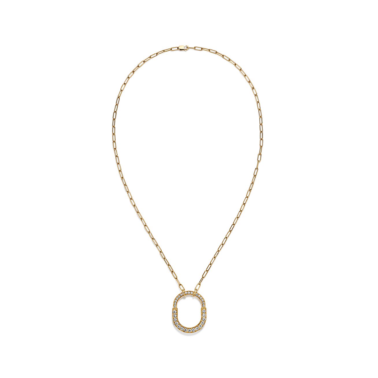 18K T Lock Pendant Pavé Diamonds Necklace