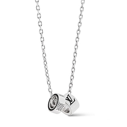 18K Louis Damier Rings Pendant Necklace