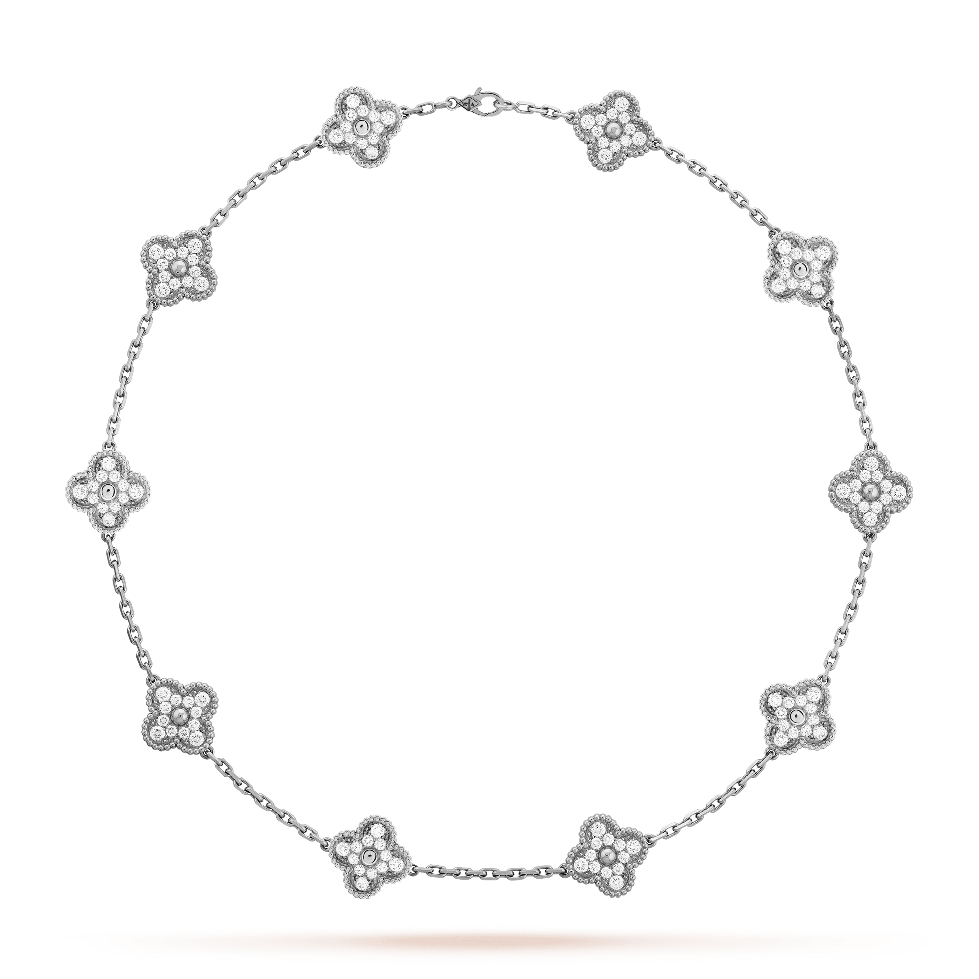 18K Van Cleef & Arpels Vintage Alhambra Diamonds 10 Motifs Necklace