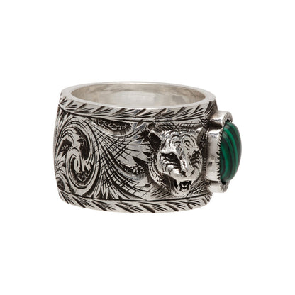 Bague verte de jardin félin Double G