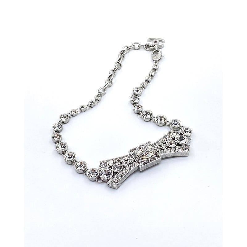 18K CC Diamond Bow Tie Pendant Necklace