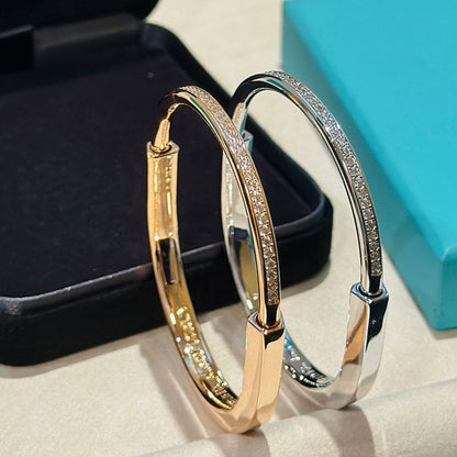 18K T Lock Bangle Half Pavé Diamonds Bracelet