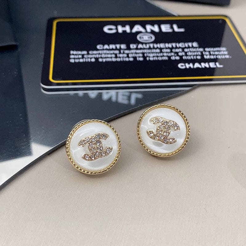 18K CC Pearl Crystal Stud Earrings