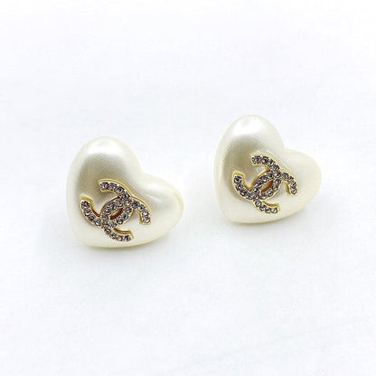 18K CC Pearl Heart Earrings