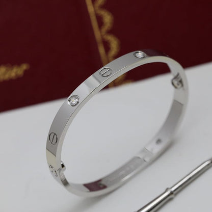 18K White Gold Four Diamonds Love Bracelet