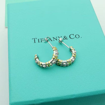 18K T Schlumberger Twenty Stone Hoop Earrings