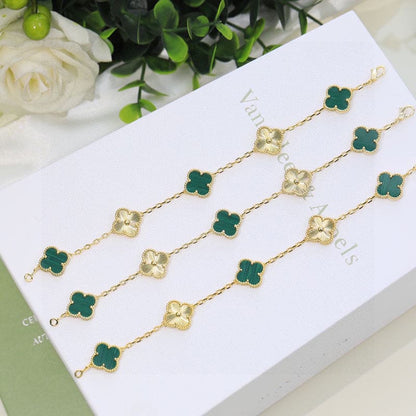 18K Vintage Alhambra Five Motifs Malachite Diamonds Clover Bracelet