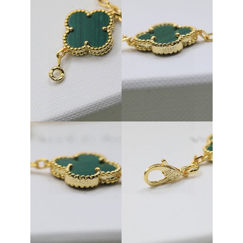 18K Vintage Alhambra Five Motifs Malachite Diamonds Clover Bracelet