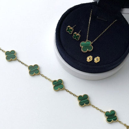 18K Vintage Alhambra Five Motifs Malachite Clover Bracelet