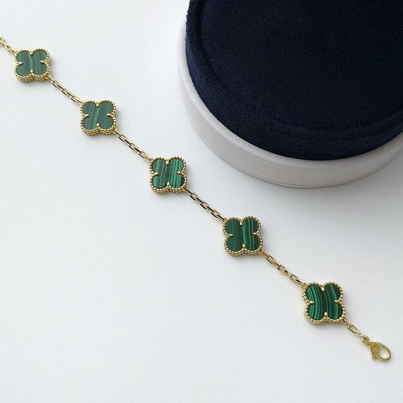 18K Vintage Alhambra Five Motifs Malachite Clover Bracelet