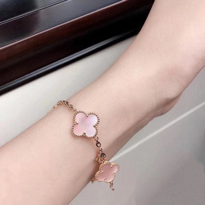 18K Vintage Alhambra Five Motifs Pink Opal Clover Bracelet