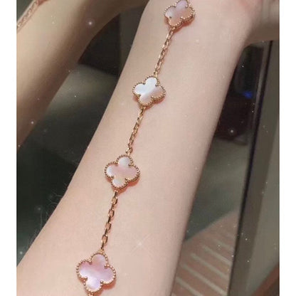 18K Vintage Alhambra Five Motifs Pink Opal Clover Bracelet