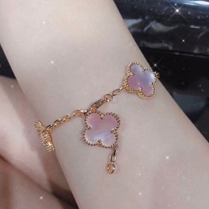 18K Vintage Alhambra Five Motifs Pink Opal Clover Bracelet