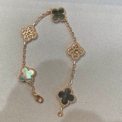 18K Vintage Alhambra Five Motifs Pearl Clover Bracelet