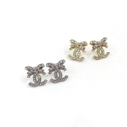 18K CC Strass Bow Stud Earrings