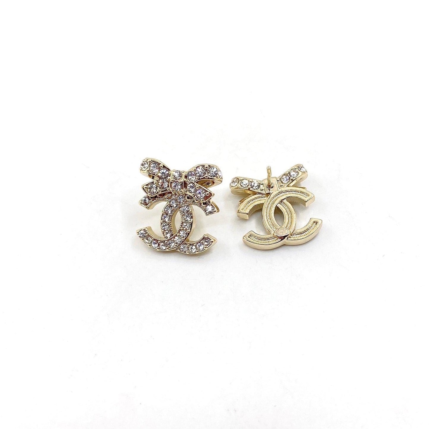 18K CC Strass Bow Stud Earrings