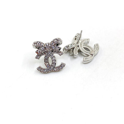 18K CC Strass Bow Stud Earrings