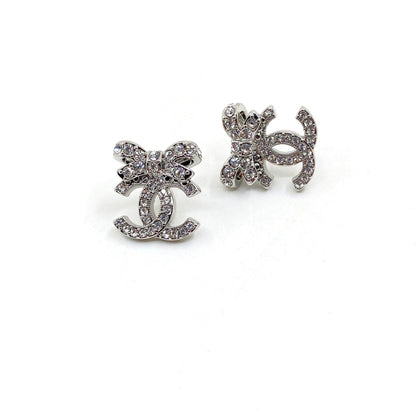 18K CC Strass Bow Stud Earrings