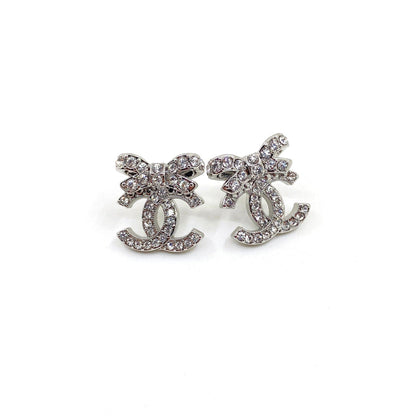 18K CC Strass Bow Stud Earrings