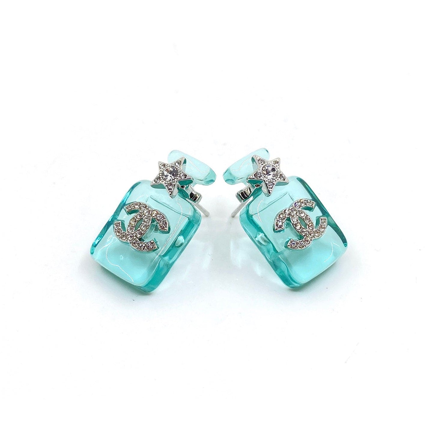 18K CC Perfume Blue Bottle Earrings