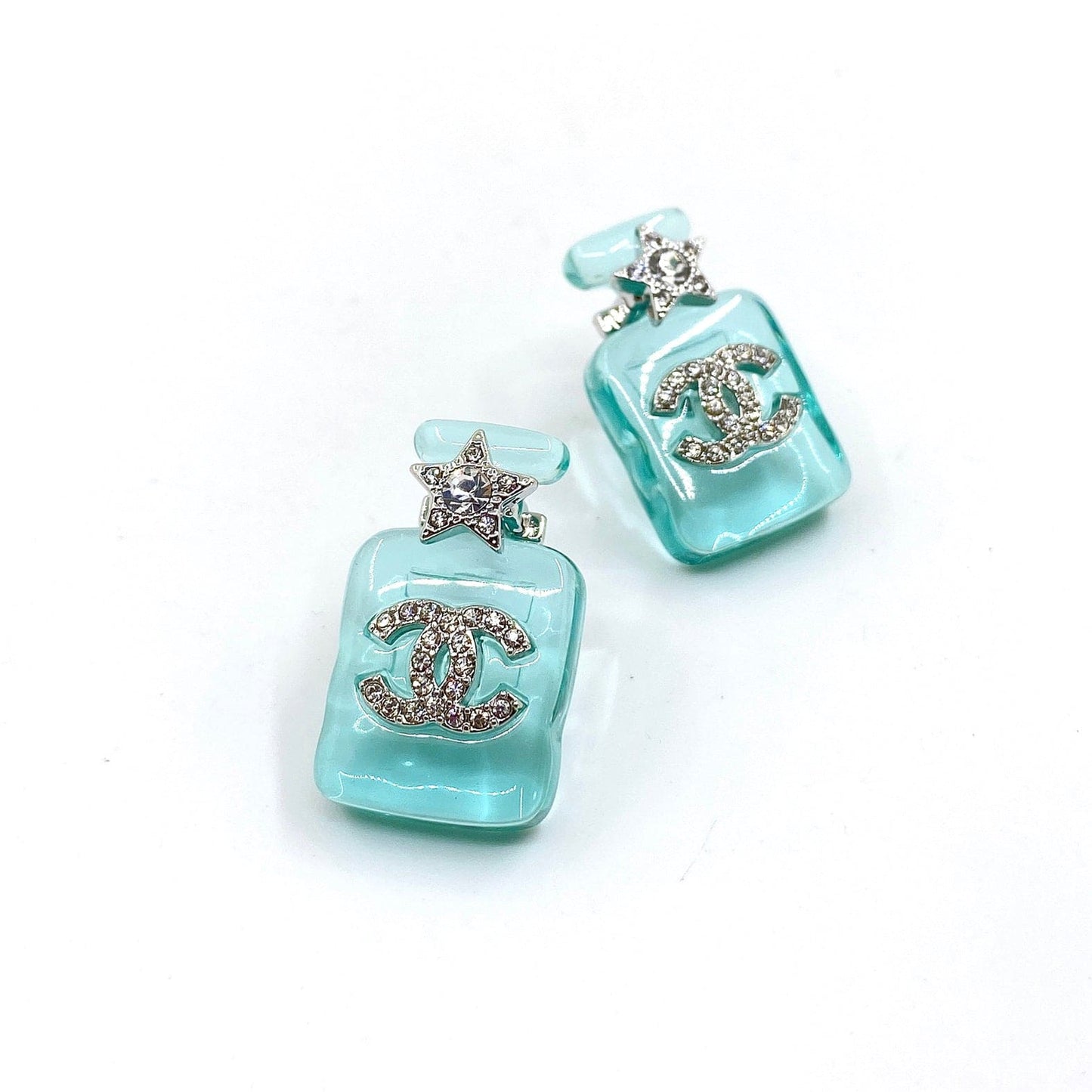 18K CC Perfume Blue Bottle Earrings