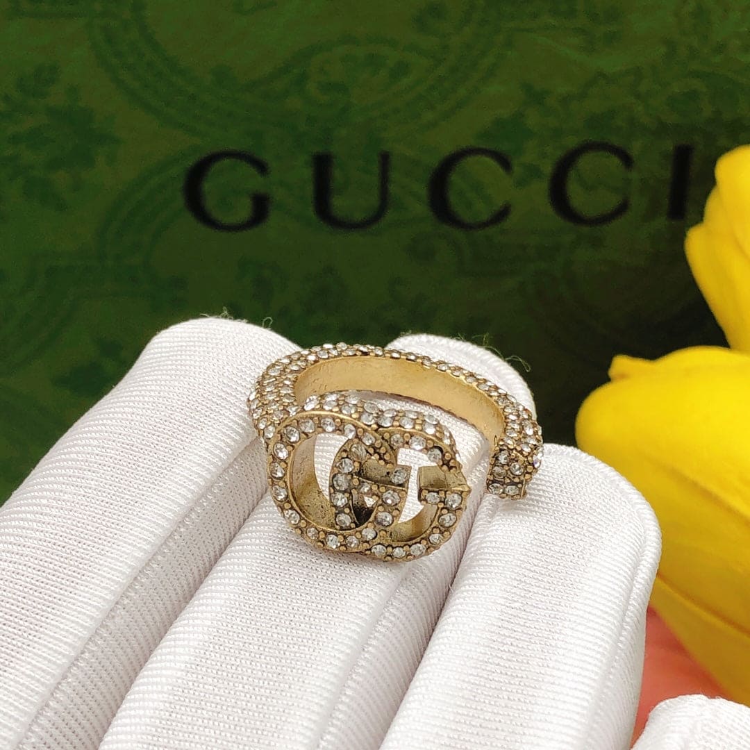 18K Double G Crystal Ring