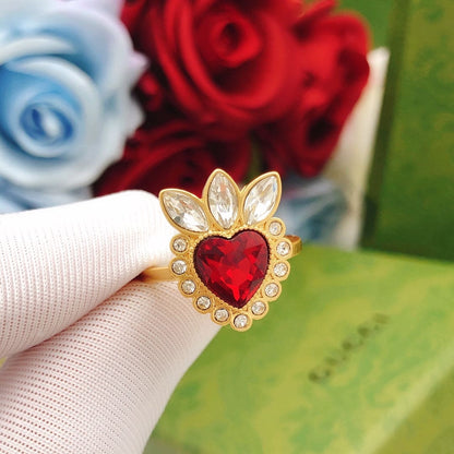 18K Double G Crystal Heart Ring