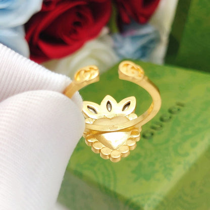 18K Double G Crystal Heart Ring